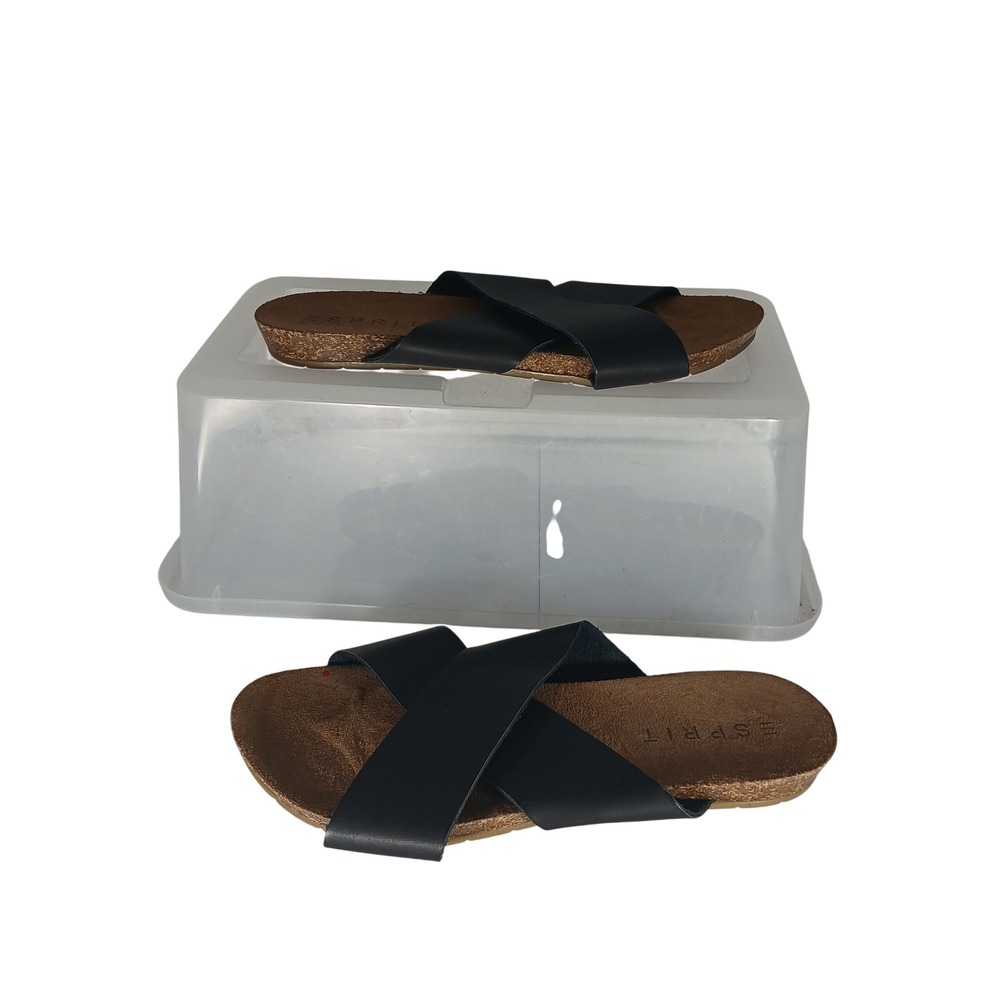 Esprit‎ Bounty-S17 Slide Sandals 7M Black Crisscross Cork Midsole Casual Summer